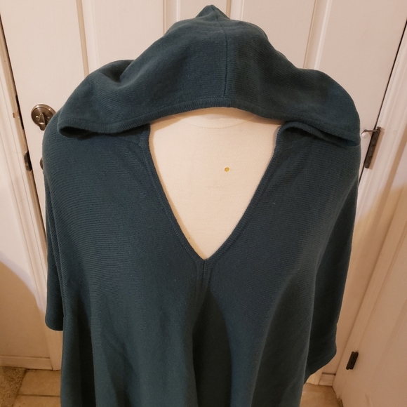 Cullen Cashmere Teal Hooded Poncho - Picture 2 of 8